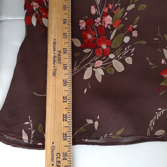 Women 90s Y2K Nature Fairy Goblincore Silk Blouse Top M  Brown Floral Sheer - Picture 12 of 14